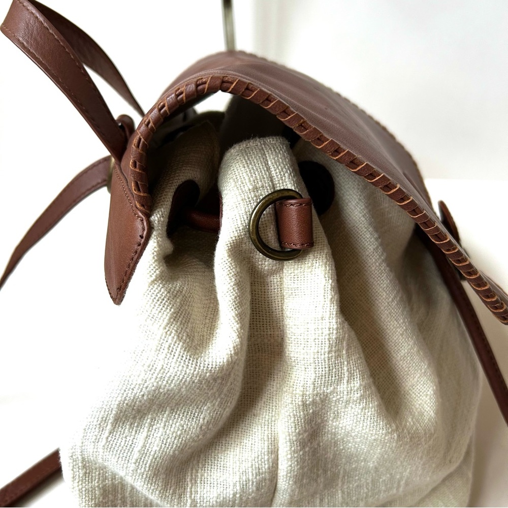 Coldwater Creek Brown Leather and Cream Cotton Backpack/Crossbody Bag - Picture 5 of 9